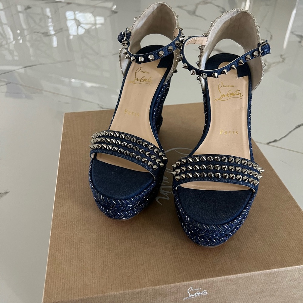 New beautiful Christian Louboutin studded wedges size 38 woman’s 100% original